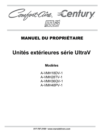 COMFORT-AIRE | A-VMH18DV-1-CY | A-VMH18DV-1 | A-VMH36QV-1-CY | A-VMH28TV-1-CY | A-VMH36QV-1 | A-VMH48PV-1-CY | A-VMH28TV-1 | Century A-VMH48PV-1 48K 208/230V HP ULTRA LOW OUTD Manuel utilisateur | Fixfr