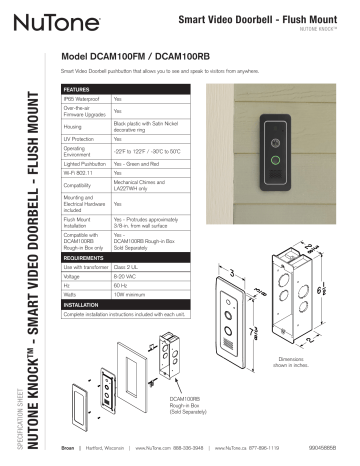Broan DCAM100FM Flush Mounted Smart Video Doorbell Camera spécification | Fixfr