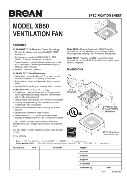 Broan XB50F Exhaust Ventilation Fan Finish Pack spécification