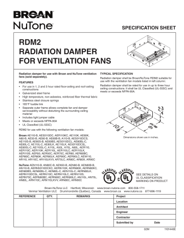Broan RDM2 Radiation Damper spécification | Fixfr