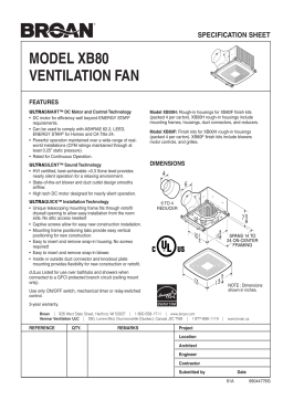 Broan XB80F Exhaust Ventilation Fan Finish Pack spécification