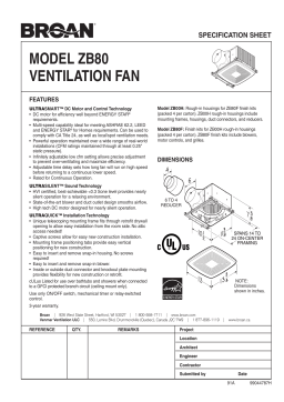 Broan ZB00H Exhaust Ventilation Fan Housing Pack spécification