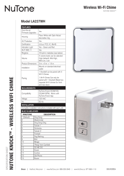 Broan LA227WH Plug-In Wi-Fi Chime spécification