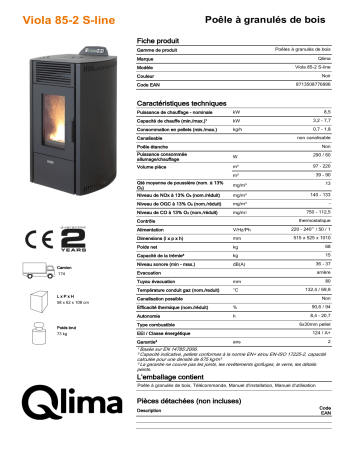 QLIMA Viola 85-2S-line Pellet heater Manuel utilisateur | Fixfr