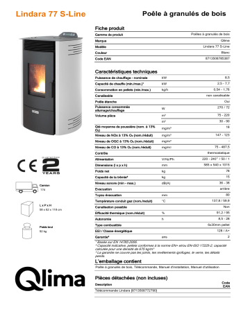 QLIMA Lindara 77 S-line Pellet heater Manuel utilisateur | Fixfr