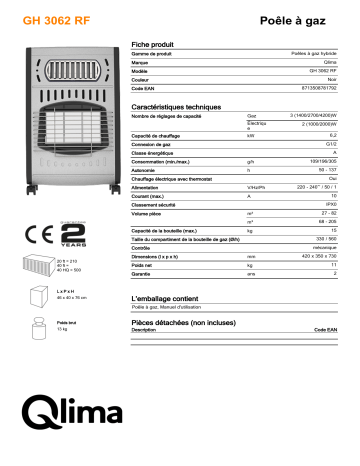 QLIMA GH3062RF Ga heater Manuel utilisateur | Fixfr