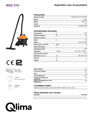 QLIMA WDZ510 Wet & Dry Vacuum Cleaner Manuel utilisateur | Fixfr