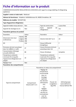 Dometic MV24 | Product Information Sheet FR Information produit