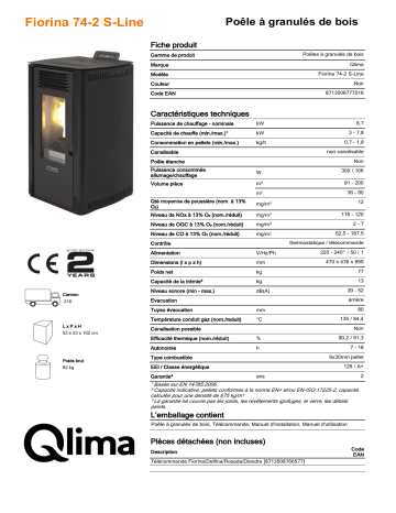 QLIMA FIORINA 74-2 S-LINE Pellet heater Manuel utilisateur | Fixfr