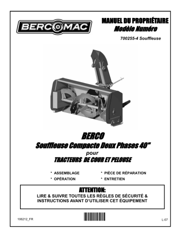 Bercomac 700255-4 40'' Compact Snowblower Manual Lift Manuel du propriétaire | Fixfr