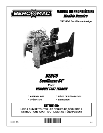 Bercomac 700360-8 54'' Prestige Snowblower Manuel du propriétaire | Fixfr