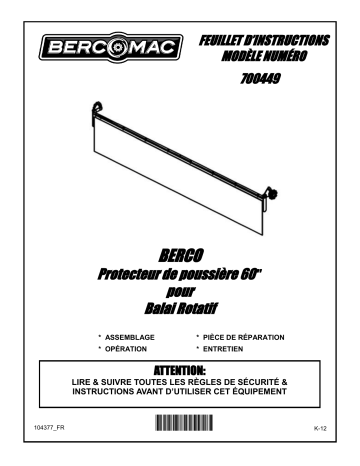 Bercomac 700449 Dust Protector Manuel du propriétaire | Fixfr