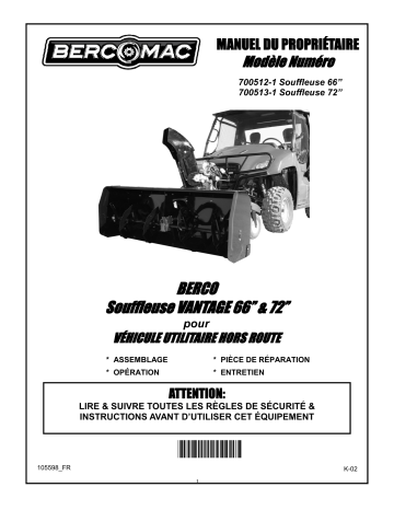 Bercomac 700513-1 72'' Vantage Snowblower Manuel du propriétaire | Fixfr