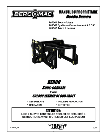 700557 | 700561 | Bercomac 700562 Sous-châssis Pour SC2400 YANMAR DE CUB CADET Manuel du propriétaire | Fixfr