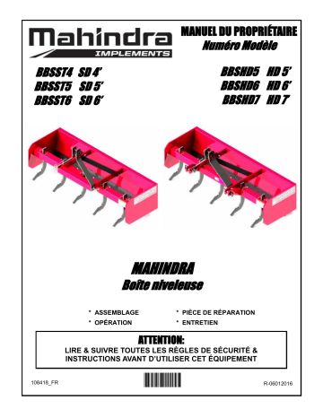 BBSST6 | BBSHD5 | BBSHD6 | BBSHD7 | Bercomac BBSST4 Box scraper 4' standard duty Manuel du propriétaire | Fixfr