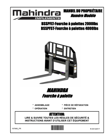 Bercomac BSSPFLT Pallets fork 2000 LBS Manuel du propriétaire | Fixfr