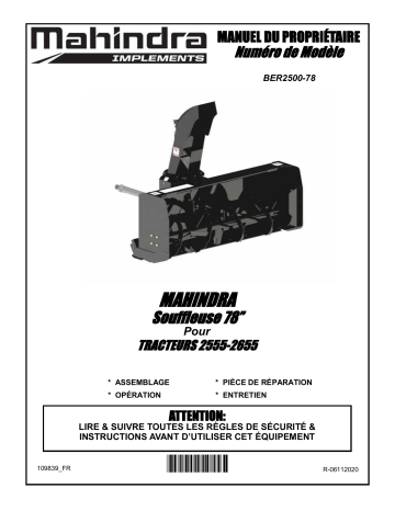 Bercomac 700795-2 Mahindra front commercial snow blower 78'' Manuel du propriétaire | Fixfr