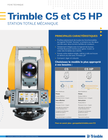 TRIMBLE C5 & C5 HP Mechanical Total station Fiche technique | Fixfr