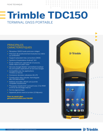 TRIMBLE TDC150 Handheld Fiche technique | Fixfr