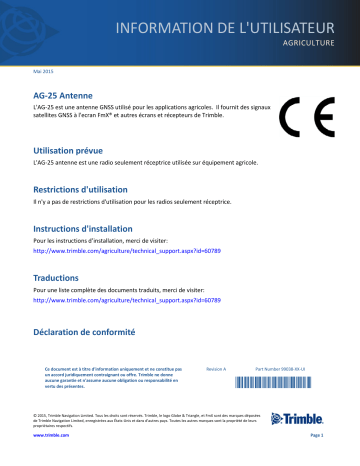 TRIMBLE AG25 GNSS Antenna Mode d'emploi | Fixfr