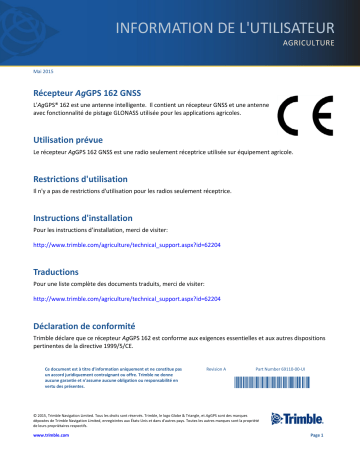 TRIMBLE AgGPS 162 Receiver Mode d'emploi | Fixfr