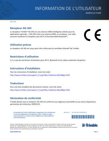 TRIMBLE AG-342 Receiver Mode d'emploi | Fixfr