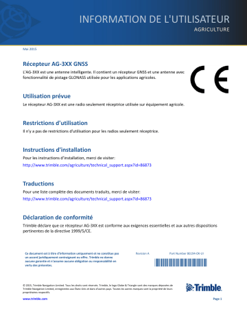 TRIMBLE AG-372 GNSS Receiver Mode d'emploi | Fixfr