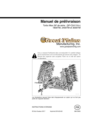GREAT PLAINS Turbo Max (S/N C2411H+): 1800TM, 2400TM & 3000TM Manuel du propriétaire | Fixfr