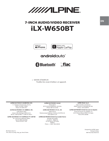 Alpine iLX-W650BT Manuel du propriétaire | Fixfr