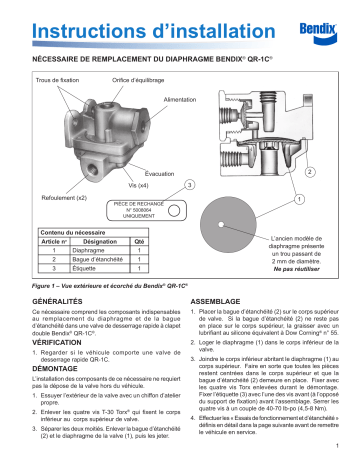 BENDIX S-1292 QR-1C DIAPHRAGM REPLACEMENT KIT Guide d'installation | Fixfr
