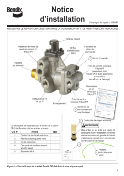 BENDIX S-1655 SR-5 TRAILER VALVE REPAIR KIT Guide d'installation