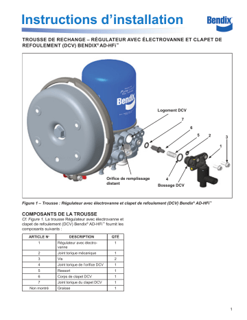 BENDIX S-1668 AD-HFI SOLENOID GOVERNOR AND DELIVERY CHECK VALVE (DCV) REPLACEMENT KIT Guide d'installation | Fixfr