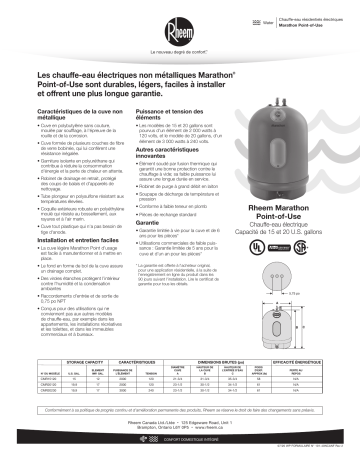 MR20230 | MR15120 | Rheem MR20120 Residential Electric Water Heater spécification | Fixfr