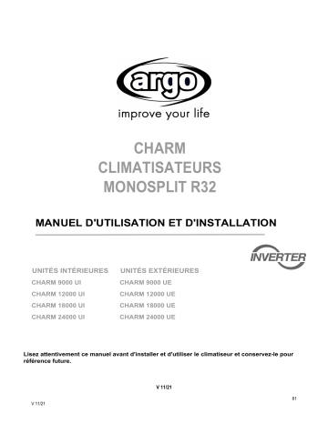 CHARM MONO 18000 – R32 | CHARM MONO 12000 – R32 | CHARM MONO 24000 – R32 | Argo CHARM MONO 9000 – R32 SINGLE & MULTI SPLIT SYSTEM Manuel utilisateur | Fixfr