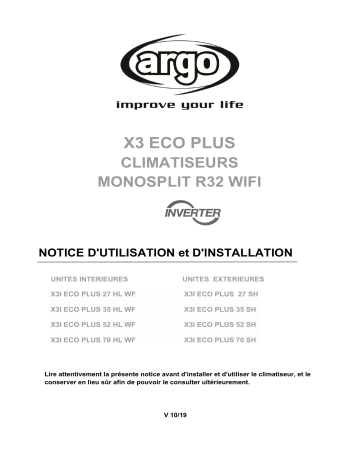 X3I ECO PLUS MONO 70 | X3I ECO PLUS MONO 35 | X3I ECO PLUS MONO 52 | Argo X3I ECO PLUS MONO 27 SINGLE & MULTI SPLIT SYSTEM Manuel utilisateur | Fixfr