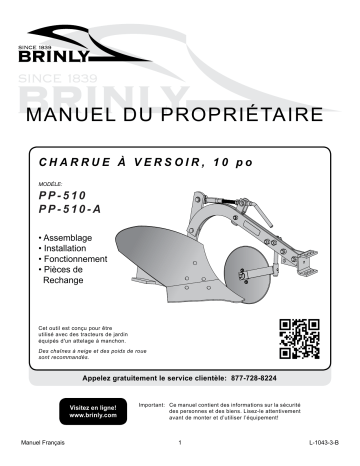 Brinly PP-510 Sleeve Hitch Moldboard Plow Manuel du propriétaire | Fixfr