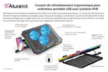 Aluratek ACPRGB01F Ergonomic USB Laptop Cooling Pad Guide de démarrage rapide | Fixfr