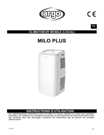 Argo MILO PLUS PORTABLE AIR CONDITIONER Manuel utilisateur | Fixfr