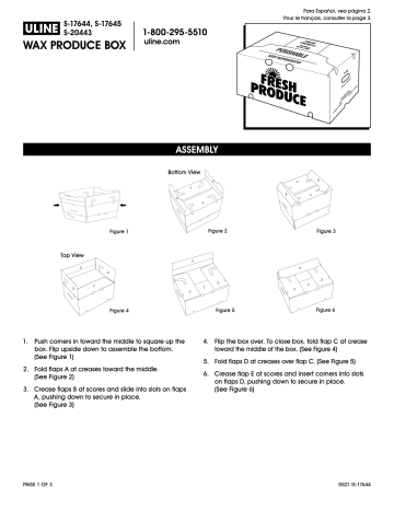 Uline S-17644, S-17645, S-20443 Wax Produce Box Mode d'emploi | Fixfr
