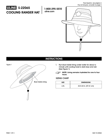 Uline S-22065 Cooling Ranger Hat Mode d'emploi | Fixfr