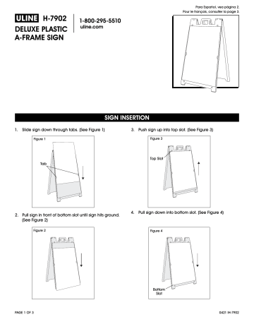 Uline H-7902 Deluxe Plastic A-Frame Sign Mode d'emploi | Fixfr