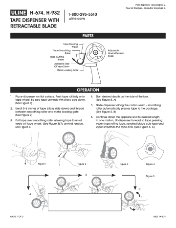 Uline H-674 H-932 Tape Dispenser Mode d'emploi | Fixfr