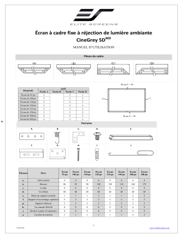 Elite Screens ezFrame CineGrey 5D® Series Mode d'emploi | Fixfr