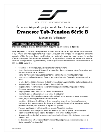 Elite Screens Evanesce Tab-Tension B Series Mode d'emploi | Fixfr