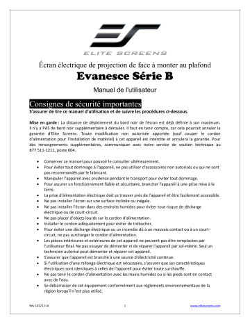 Elite Screens Evanesce B Series Mode d'emploi | Fixfr