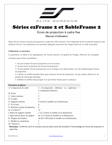 Elite Screens Sable Frame/ezFrame 2 Series Mode d'emploi | Fixfr