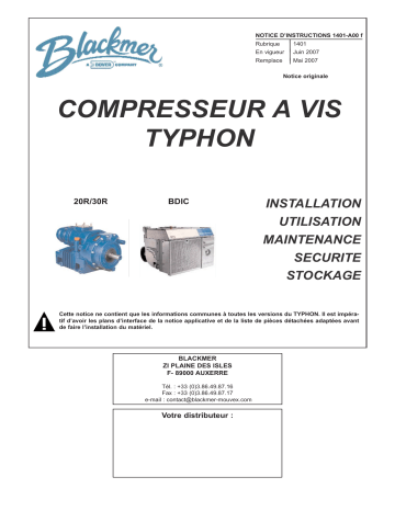 Mouvex Typhon Screw Compressors - 1401-A00 Manuel utilisateur | Fixfr