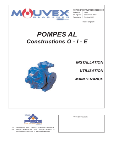 Mouvex AL Pump Construction O-I-E - 1003-H00 Manuel utilisateur | Fixfr