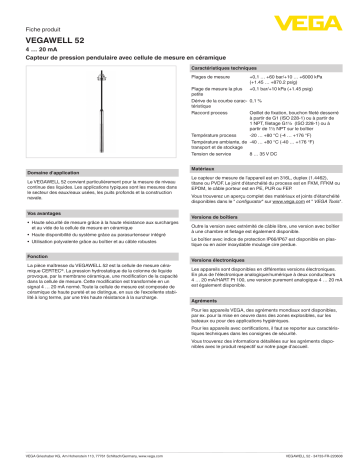 Vega VEGAWELL 52 Submersible pressure transmitter with ceramic measuring cell spécification | Fixfr