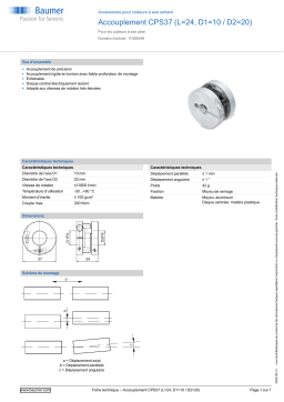 Baumer Coupling CPS37 (L=24, D1=10 / D2=20) Mounting solid shaft encoder Fiche technique